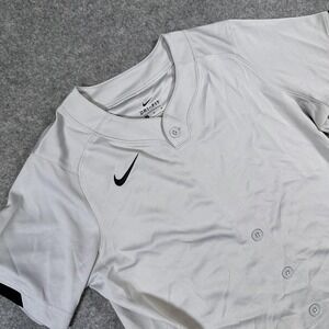 Nike Baseball Shirt Boys Youth Medium Gray Dri-Fit Button Front Jersey